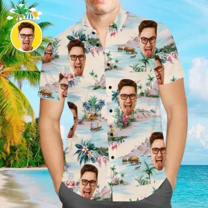 Men's Custom Face Cut Out Photo Aloha Hawaiian Island Shirt