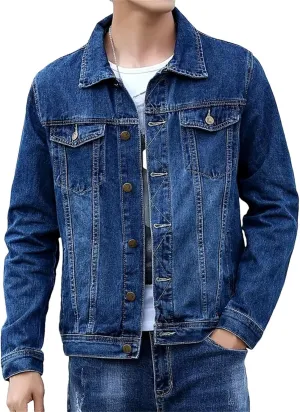 Men's Denim Jacket Classic Trucker Style Slim Fit Casual Outerwear Long Sleeve Jean Jacket For Men