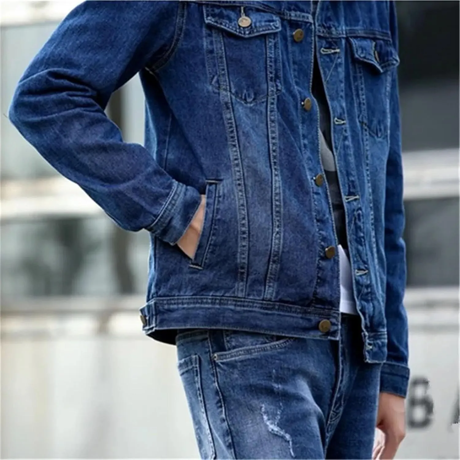 Men's Denim Jacket Classic Trucker Style Slim Fit Casual Outerwear Long Sleeve Jean Jacket For Men