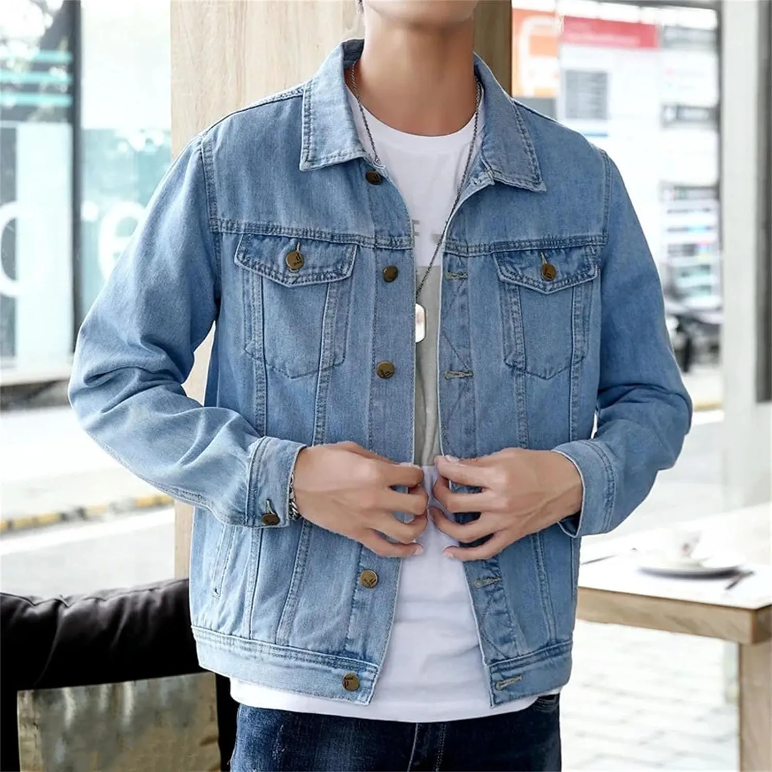 Men's Denim Jacket Classic Trucker Style Slim Fit Casual Outerwear Long Sleeve Jean Jacket For Men