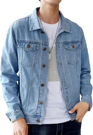 Men's Denim Jacket Classic Trucker Style Slim Fit Casual Outerwear Long Sleeve Jean Jacket For Men