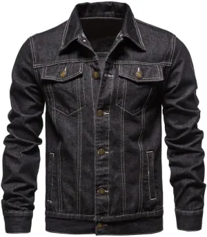 Men's Denim Jacket Long Sleeve Classic Trucker Style Slim Fit Casual Outerwear Button Coat