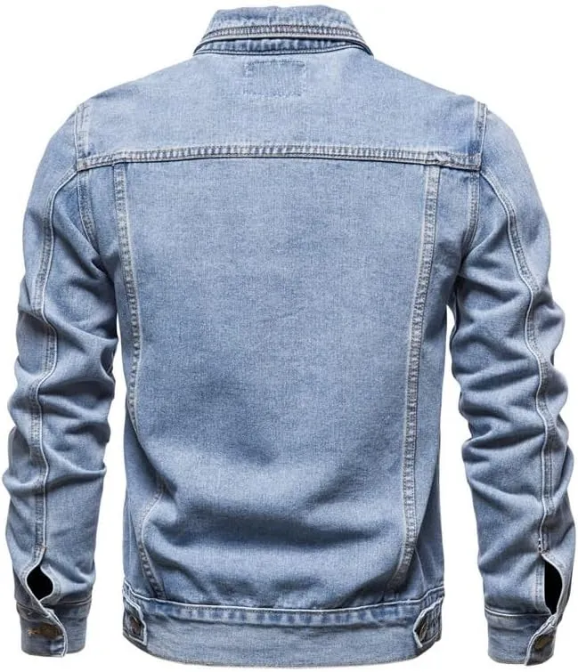 Men's Denim Jacket Long Sleeve Classic Trucker Style Slim Fit Casual Outerwear Button Coat