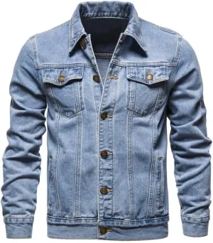 Men's Denim Jacket Long Sleeve Classic Trucker Style Slim Fit Casual Outerwear Button Coat