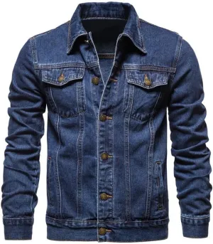 Men's Denim Jacket Long Sleeve Classic Trucker Style Slim Fit Casual Outerwear Button Coat