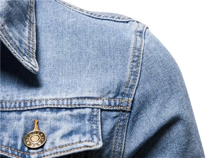 Men's Denim Jacket Long Sleeve Classic Trucker Style Slim Fit Casual Outerwear Button Coat