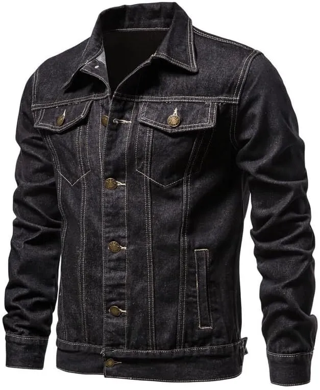 Men's Denim Jacket Long Sleeve Classic Trucker Style Slim Fit Casual Outerwear Button Coat