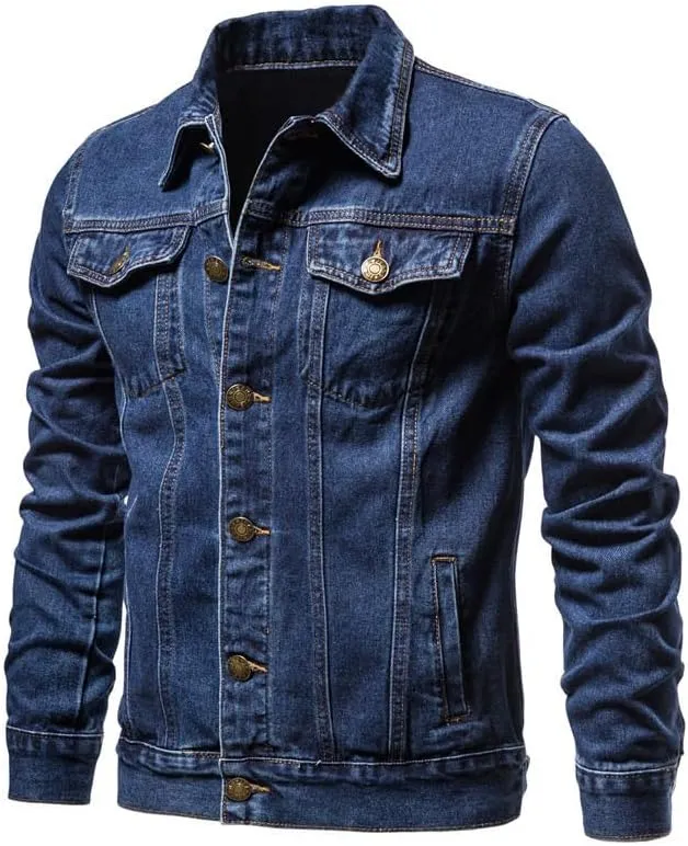 Men's Denim Jacket Long Sleeve Classic Trucker Style Slim Fit Casual Outerwear Button Coat