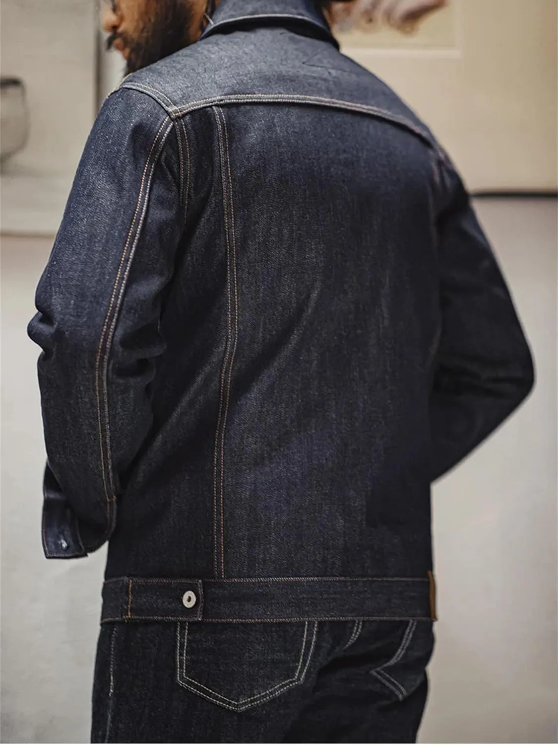 Men's Denim Jacket Vintage Lapel Denim Coat Classic Trucker Style Slim Fit Casual Outerwear