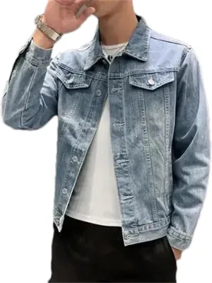 Men's Denim Jeans Coat - Spring Fall Button Cowboy Plus Size Trucker Slim Fit Casual Outerwear