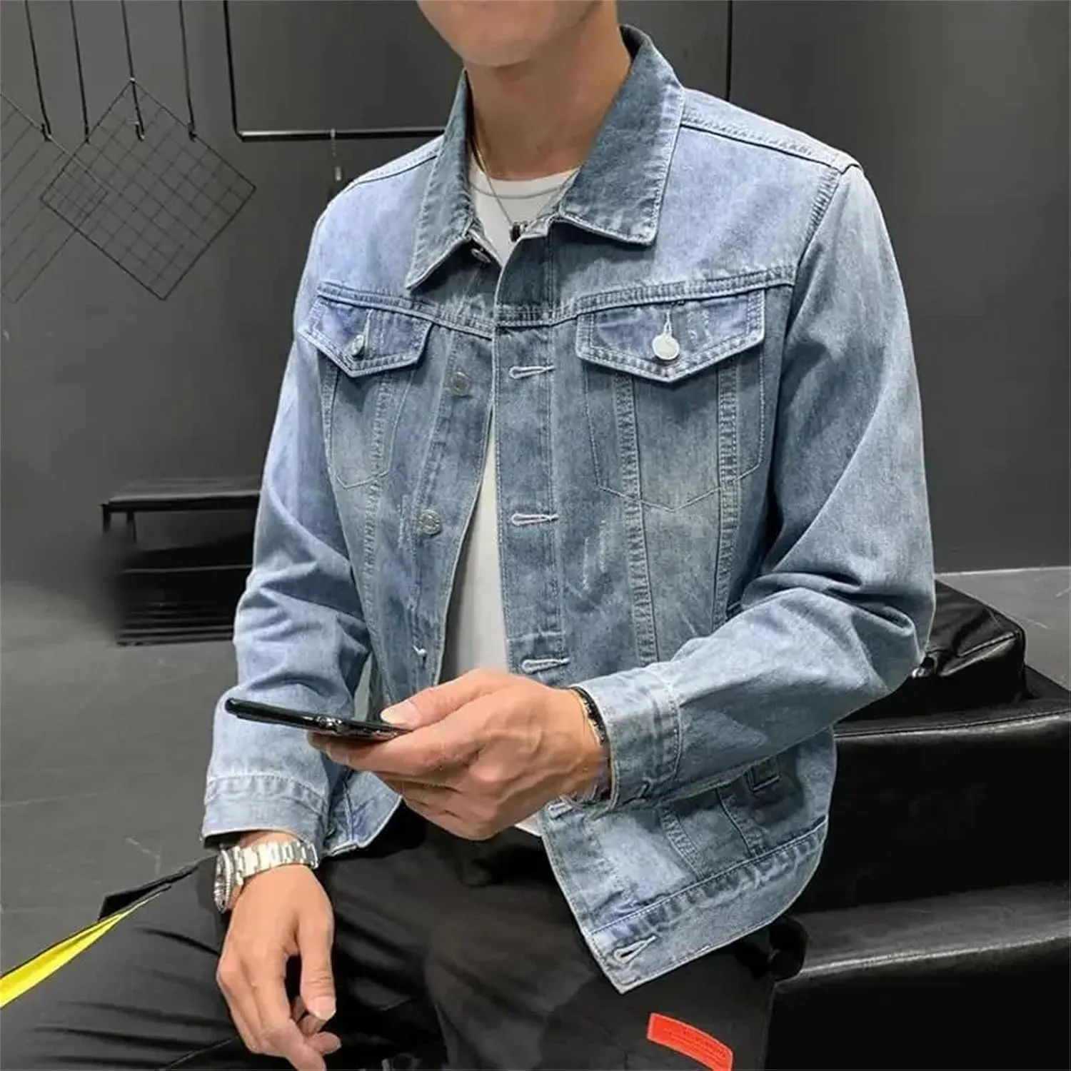 Men's Denim Jeans Coat - Spring Fall Button Cowboy Plus Size Trucker Slim Fit Casual Outerwear