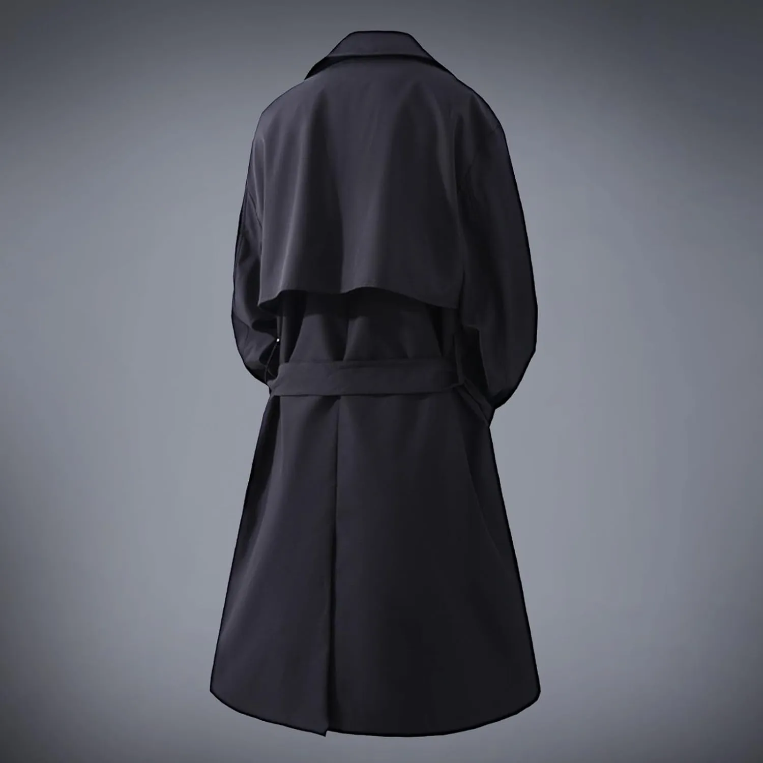 Men'S Double Breasted Trench Coat Length Thickened Woolen Plaid Double Breasted Coat Solid Color Slim Men Coat