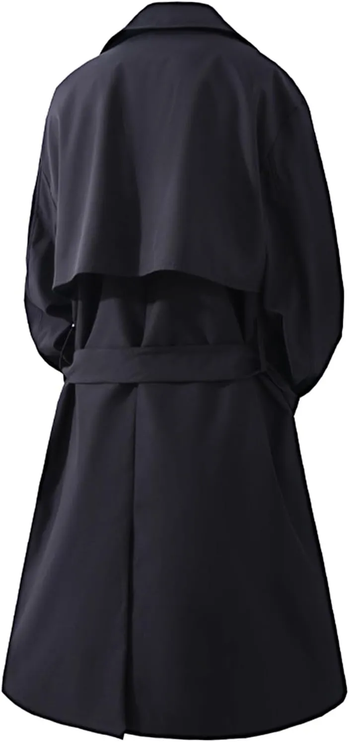 Men'S Double Breasted Trench Coat Length Thickened Woolen Plaid Double Breasted Coat Solid Color Slim Men Coat