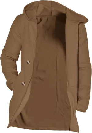 Men's Double Breasted Trench Coat Winter Warm Solid Color Pockets Hooded Coat Men'S Men's Double Breasted Trench