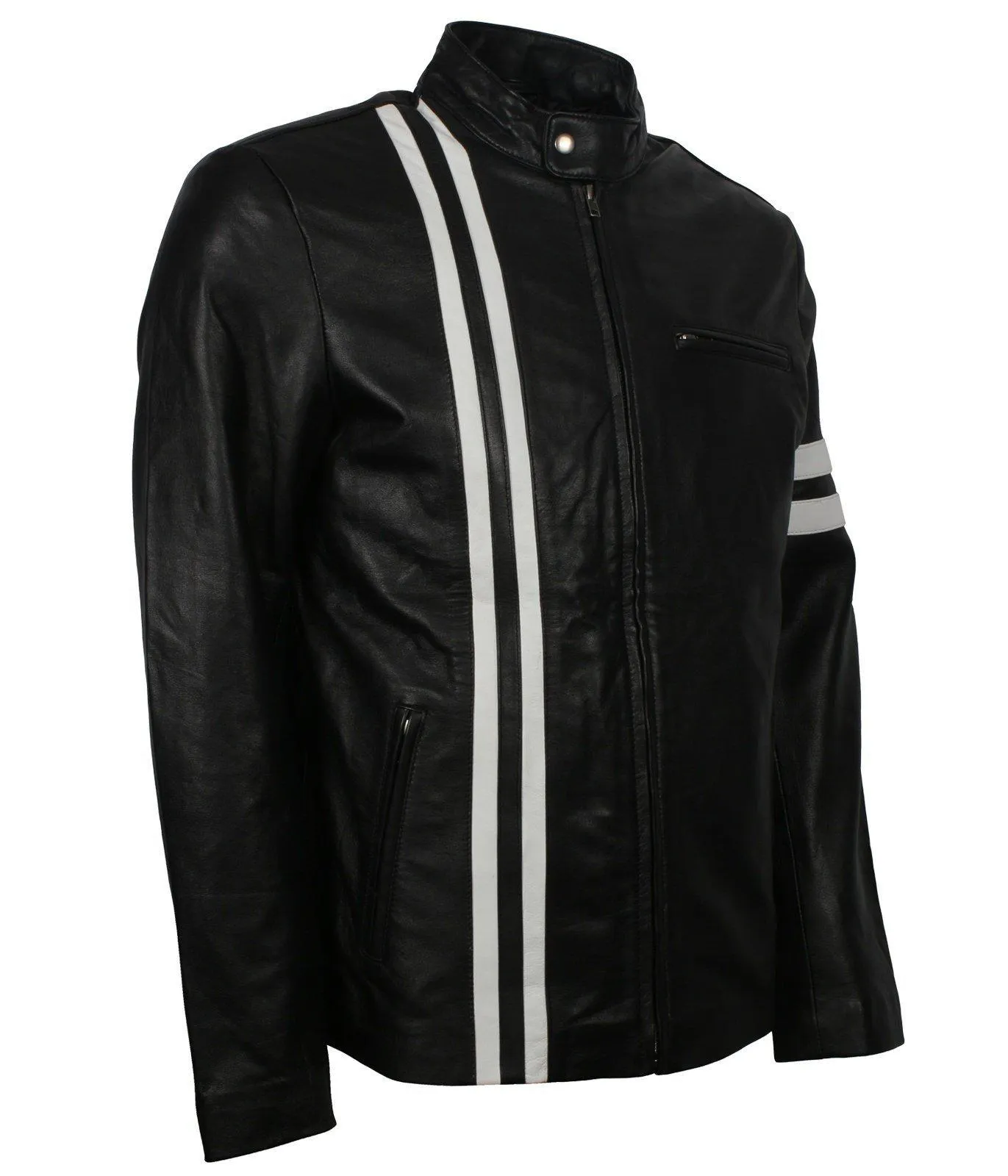 Men's Driver SF Leather Jacket with White Stripes