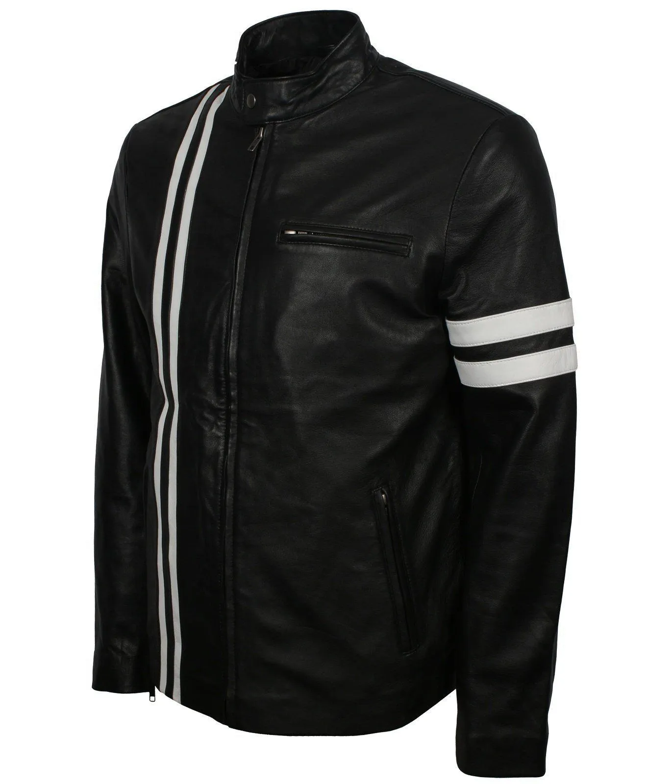 Men's Driver SF Leather Jacket with White Stripes