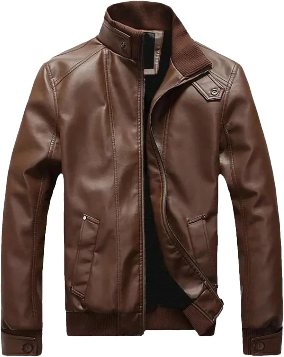 Men's Faux Leather Jacket Slim Leather Biker Coat Classic Winter Lightweight Motorcycle Leather