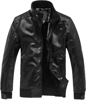 Men's Faux Leather Jacket Slim Leather Biker Coat Classic Winter Lightweight Motorcycle Leather