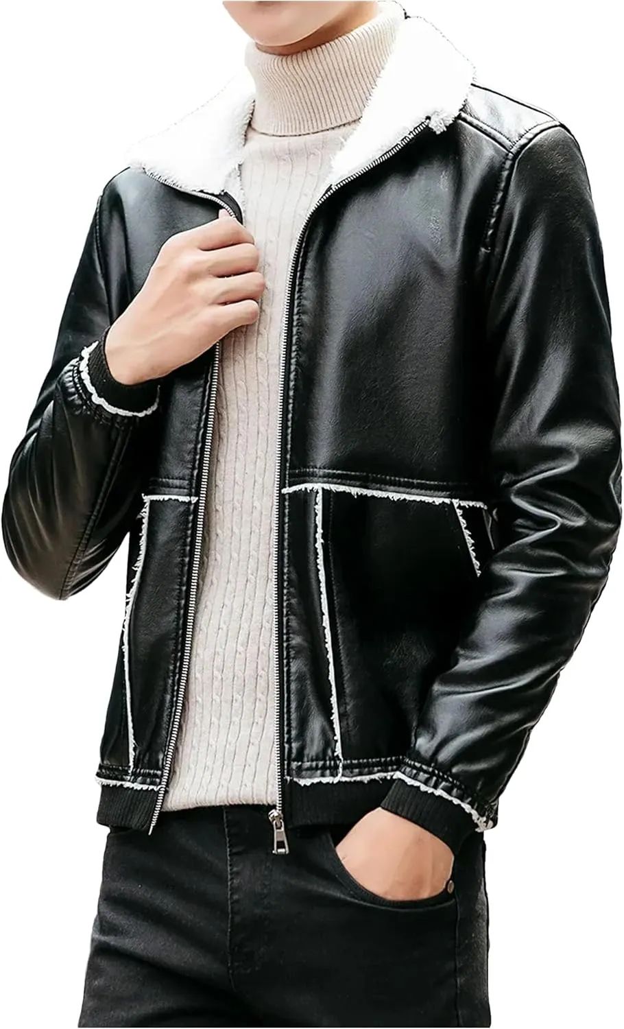 Men's Faux Leather Jackets Thickened Leather Overcoat For Male Outdoor Motorcycle Leather Jacket
