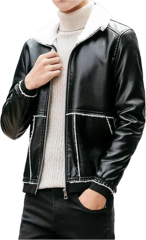Men's Faux Leather Jackets Thickened Leather Overcoat For Male Outdoor Motorcycle Leather Jacket