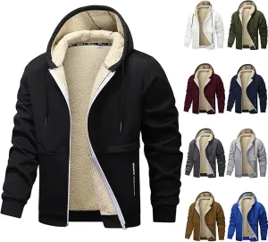 Mens Fleece Fur Lined Thick Cardigan Hoodie Warm Casual Outerwear Full Zip Up Long Sleeve Elastic Cuffs with Zipper Pockets