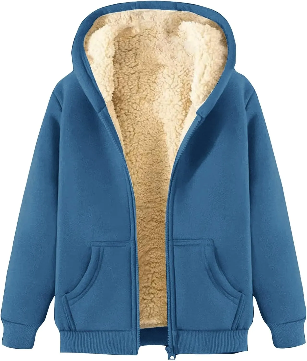 Mens Fleece Lined Jacket Winter Coats Solid Zip up Hoodies Sweatshirts Warm Sherpa Cardigan Sweater with Pockets
