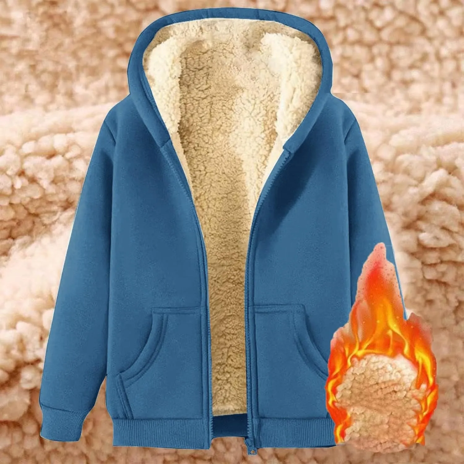 Mens Fleece Lined Jacket Winter Coats Solid Zip up Hoodies Sweatshirts Warm Sherpa Cardigan Sweater with Pockets