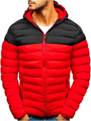 Mens Hooded Down Jacket Thick Winter Puffer Coat Zip Up Lightweight Jacket Quilted Fleece Coat Cozy Casual Outerwear
