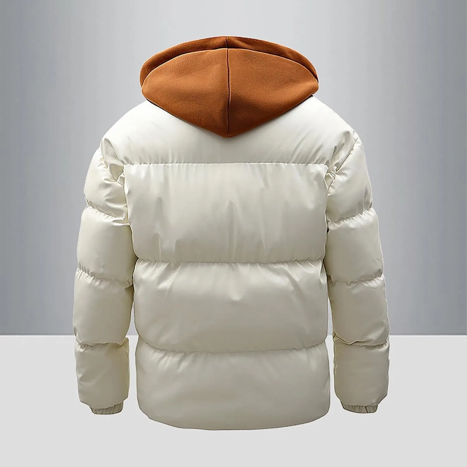Men's Hooded Puffer Jacket Winter Warm Color Block Down Coat with Hood