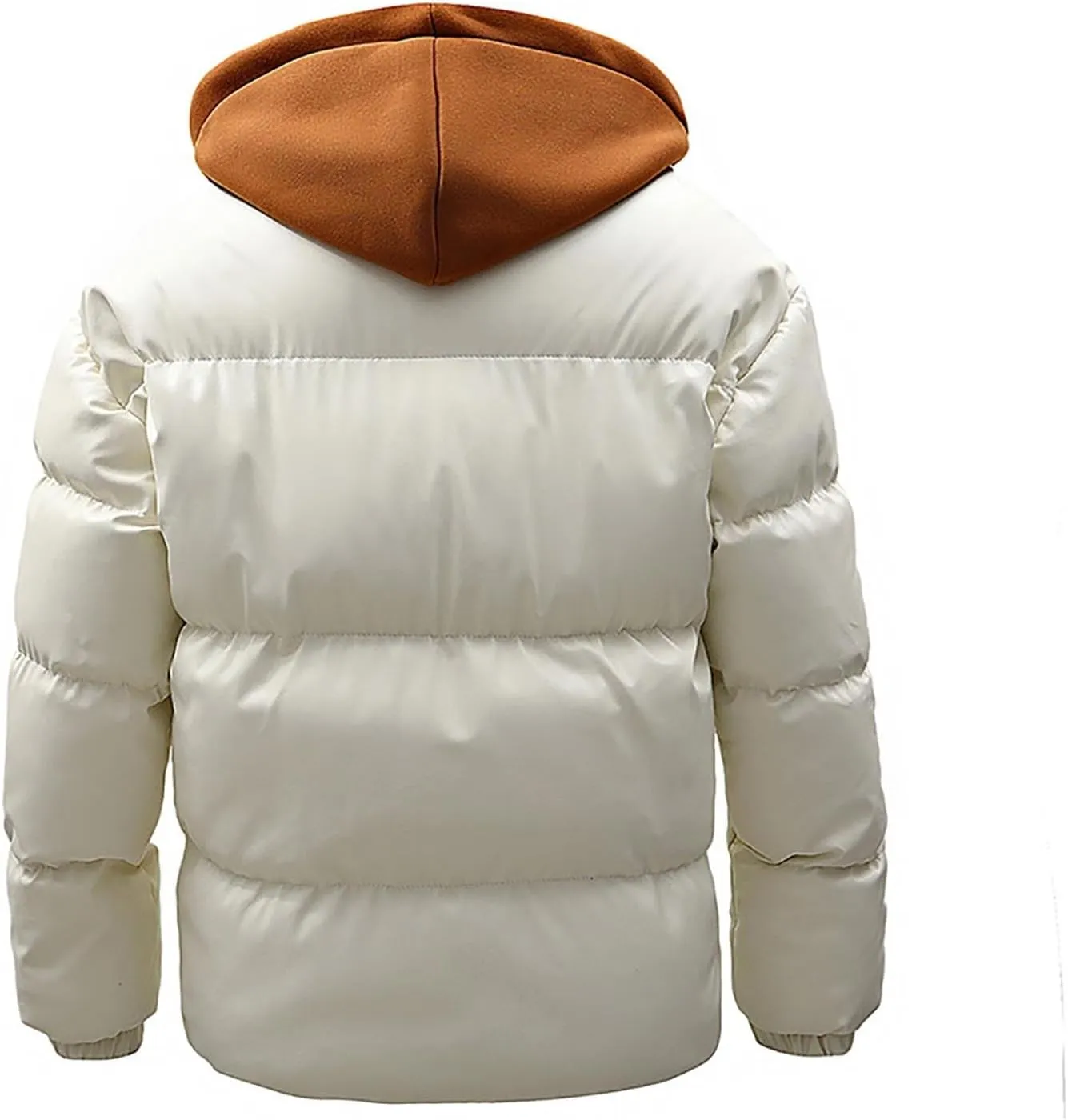 Men's Hooded Puffer Jacket Winter Warm Color Block Down Coat with Hood