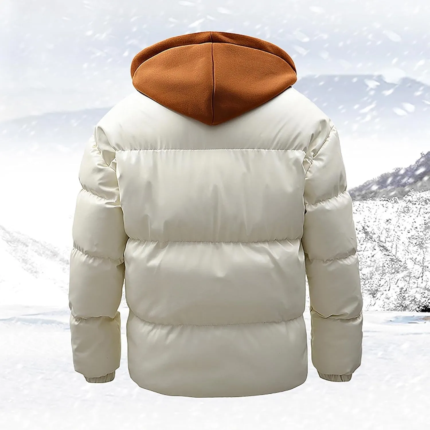 Men's Hooded Puffer Jacket Winter Warm Color Block Down Coat with Hood