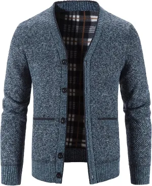 Men's Knitted Cardigan Jackets V Neck Button Down Fleece Lined Thermal Coats Autumn Winter Thicken Warm Casual Outerwear