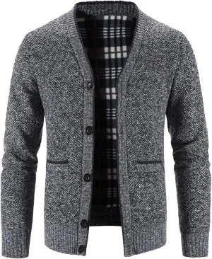 Men's Knitted Cardigan Jackets V Neck Button Down Fleece Lined Thermal Coats Autumn Winter Thicken Warm Casual Outerwear