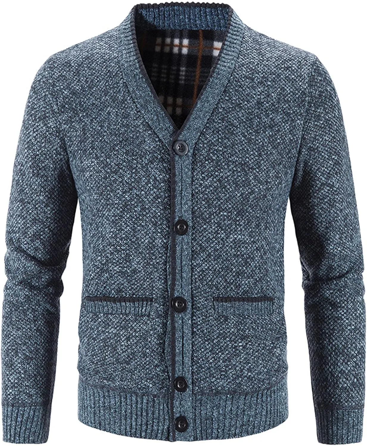 Men's Knitted Cardigan Jackets V Neck Button Down Fleece Lined Thermal Coats Autumn Winter Thicken Warm Casual Outerwear