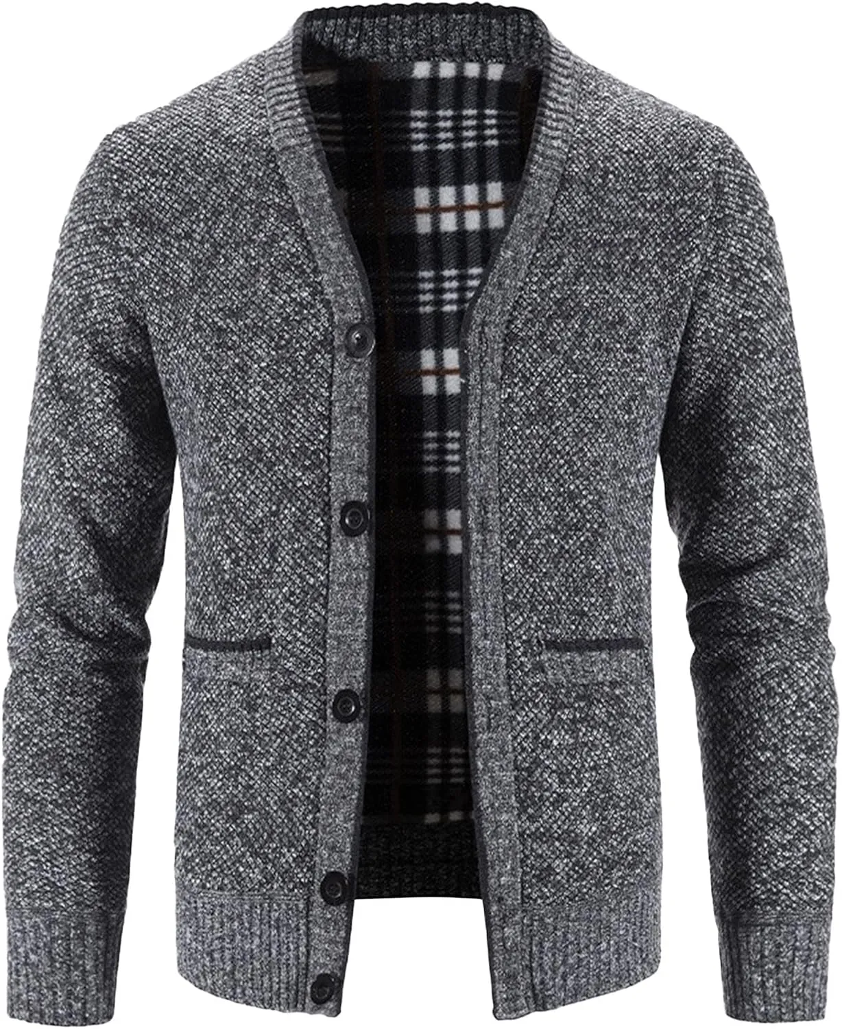 Men's Knitted Cardigan Jackets V Neck Button Down Fleece Lined Thermal Coats Autumn Winter Thicken Warm Casual Outerwear