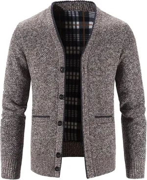 Men's Knitted Cardigan Jackets V Neck Button Down Fleece Lined Thermal Coats Autumn Winter Thicken Warm Casual Outerwear