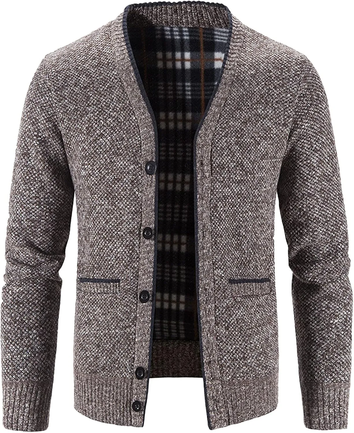 Men's Knitted Cardigan Jackets V Neck Button Down Fleece Lined Thermal Coats Autumn Winter Thicken Warm Casual Outerwear