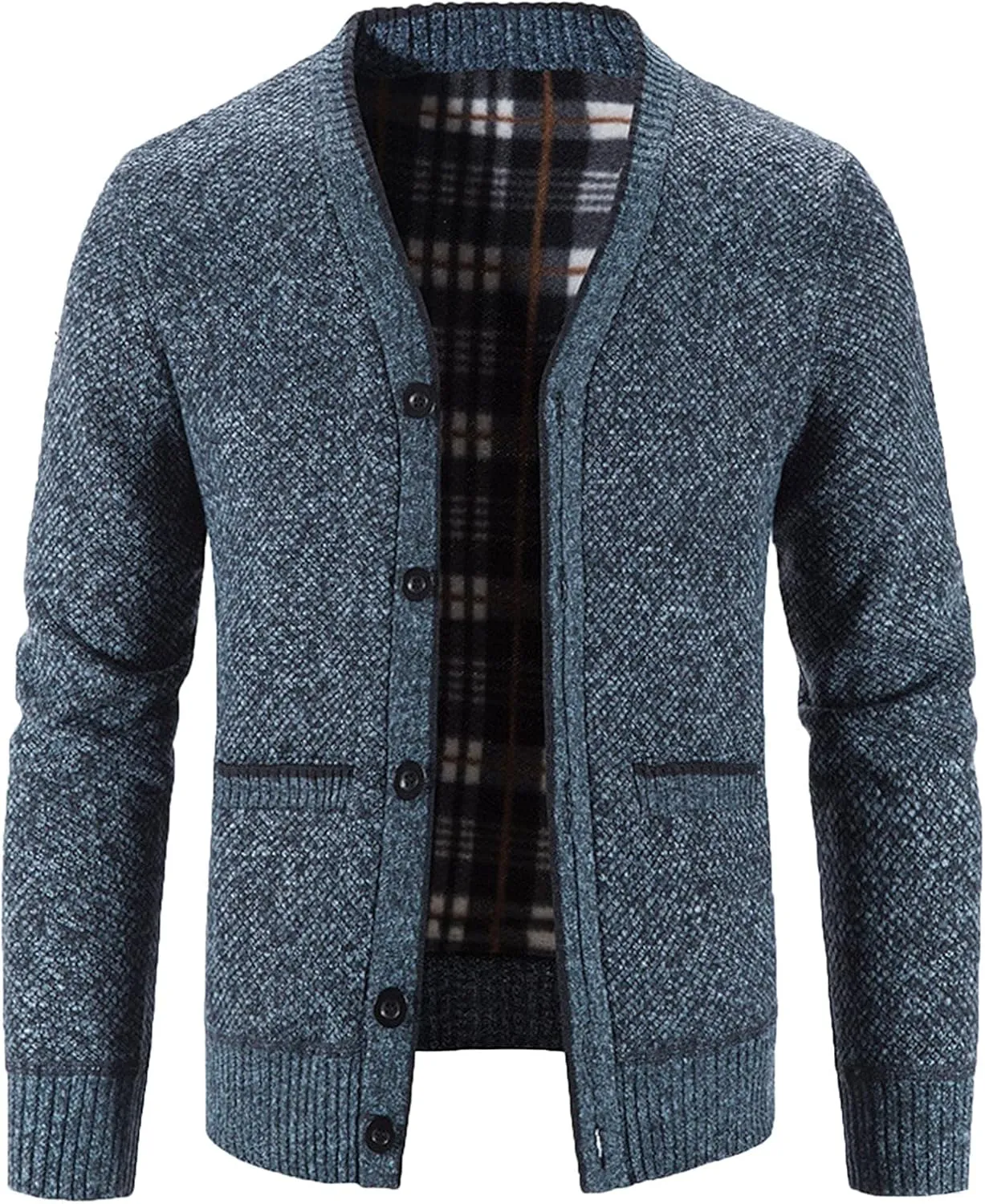 Men's Knitted Cardigan Jackets V Neck Button Down Fleece Lined Thermal Coats Autumn Winter Thicken Warm Casual Outerwear