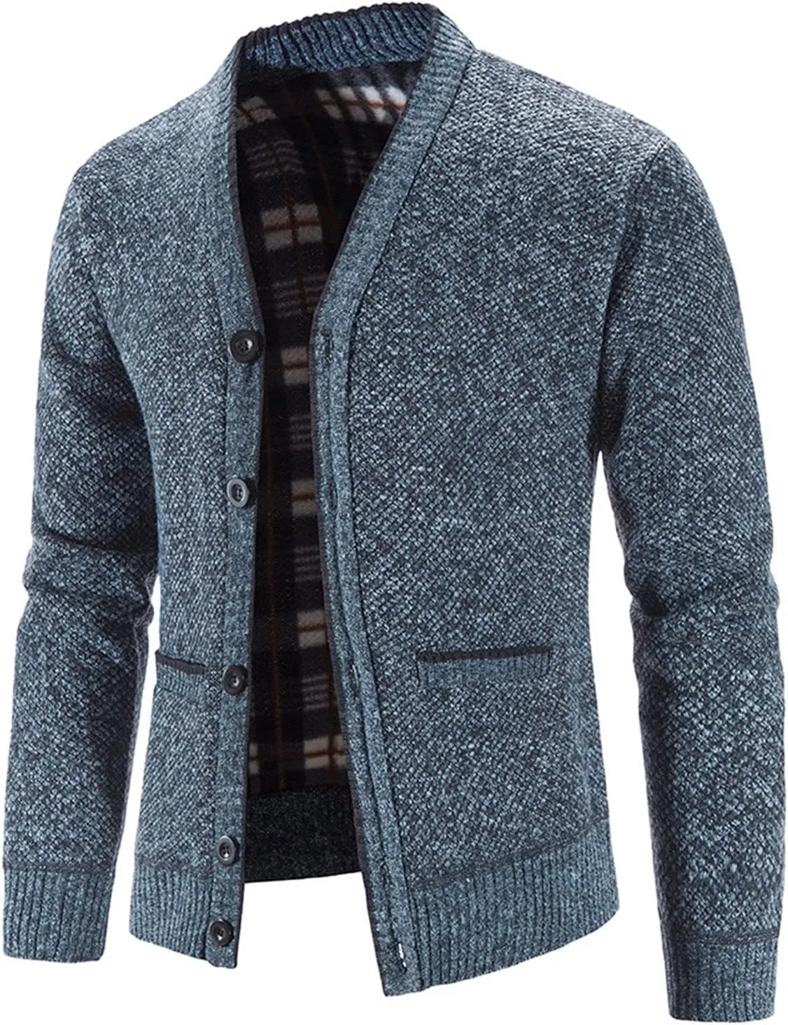 Men's Knitted Cardigan Jackets V Neck Button Down Fleece Lined Thermal Coats Autumn Winter Thicken Warm Casual Outerwear