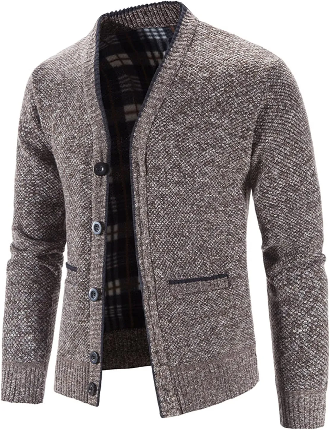 Men's Knitted Cardigan Jackets V Neck Button Down Fleece Lined Thermal Coats Autumn Winter Thicken Warm Casual Outerwear