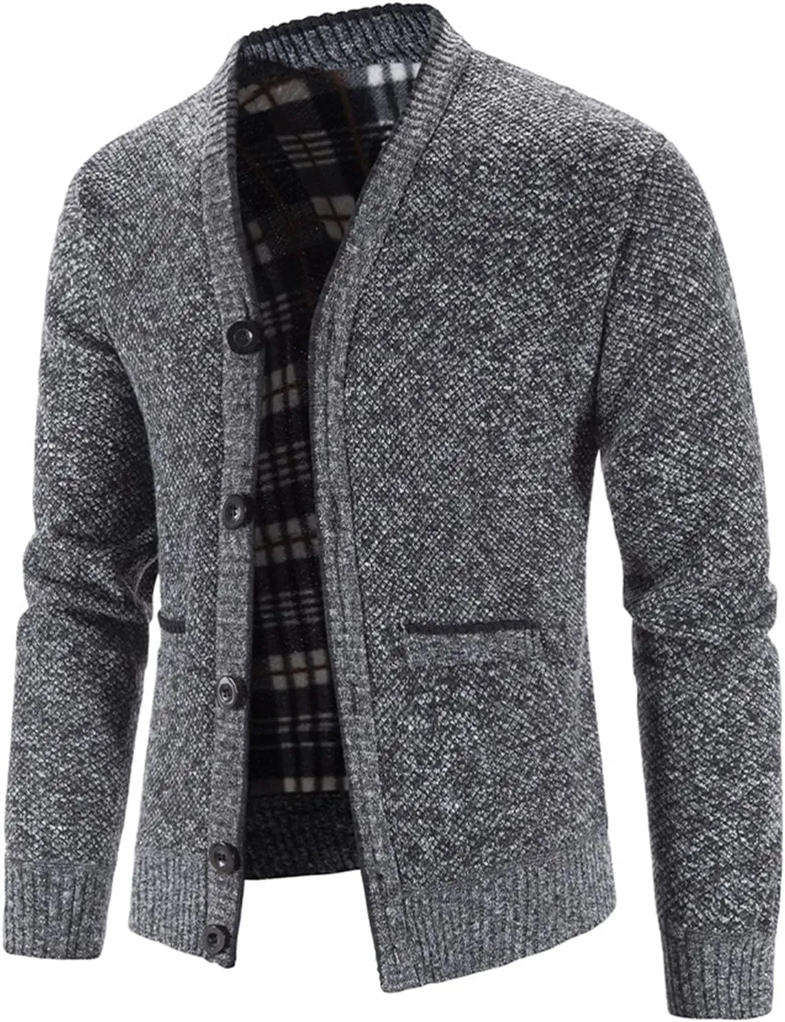 Men's Knitted Cardigan Jackets V Neck Button Down Fleece Lined Thermal Coats Autumn Winter Thicken Warm Casual Outerwear