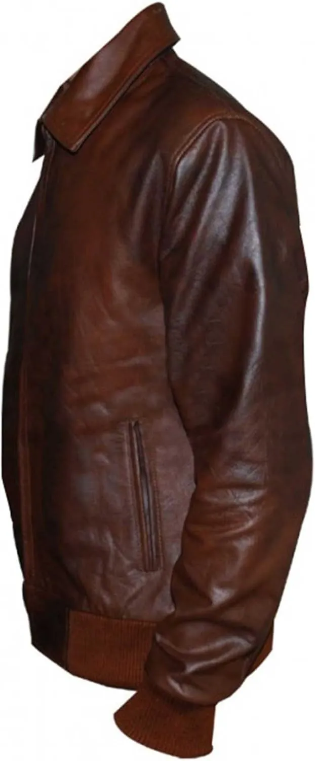 Mens Leather Bomber Jacket Genuine Lambskin Leather Casual Biker Zip Up Leather Jacket