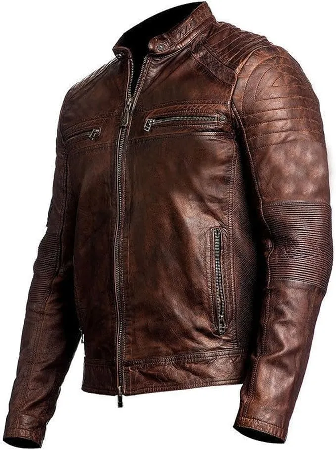 Men's Leather Jacket - Motorcycle Brown Leather Jacket