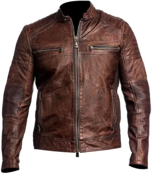 Men's Leather Jacket - Motorcycle Brown Leather Jacket