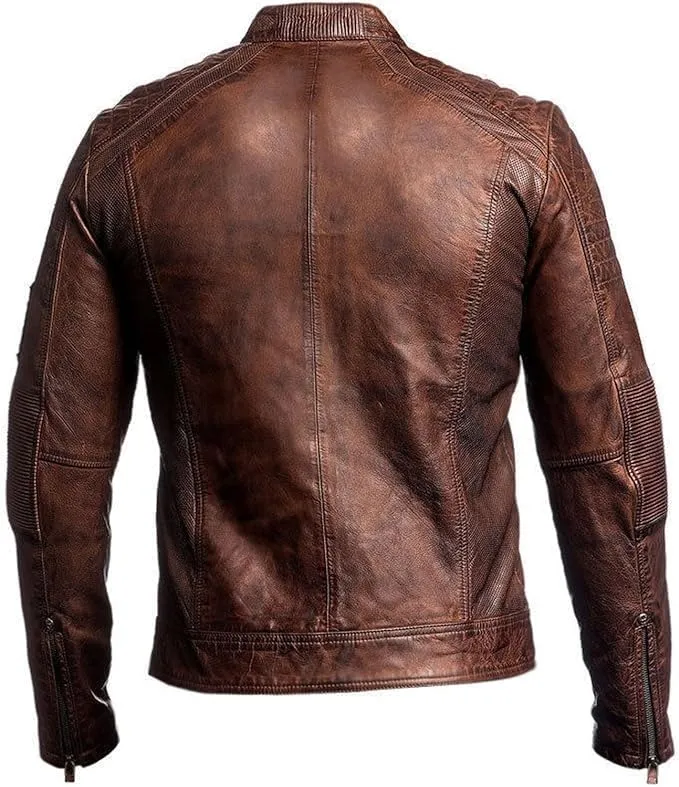 Men's Leather Jacket - Motorcycle Brown Leather Jacket