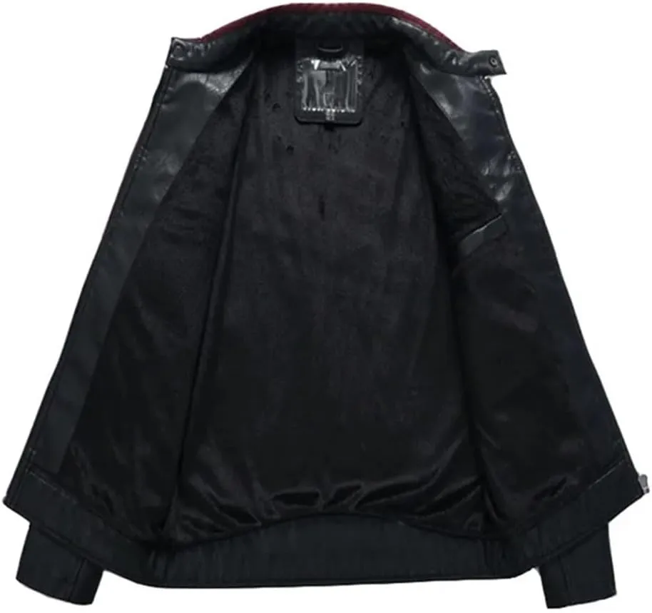 Mens Leather Jackets Autumn Winter Motorcycle Leather Jacket Biker Warm PU Leather Coats