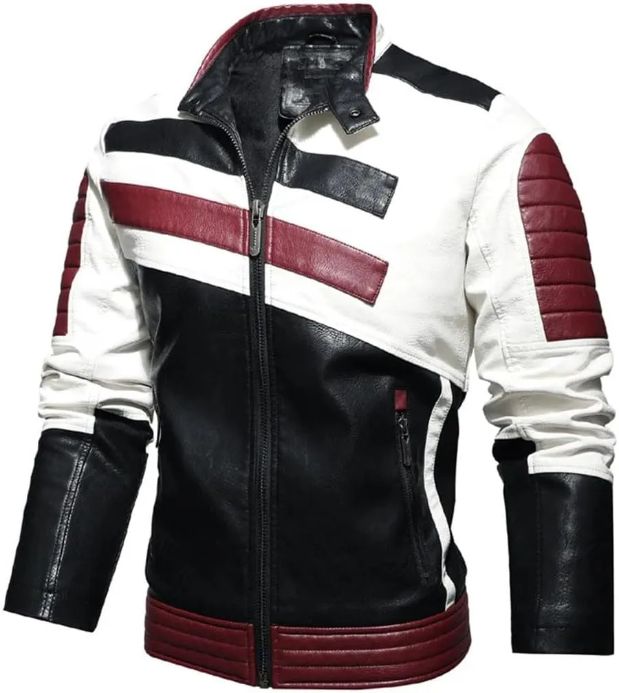 Mens Leather Jackets Autumn Winter Motorcycle Leather Jacket Biker Warm PU Leather Coats