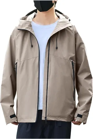 Mens Lightweight Waterproof Rain Jackets Windproof Hooded Raincoat for Hiking Cycling Travel Breathable Windbreaker