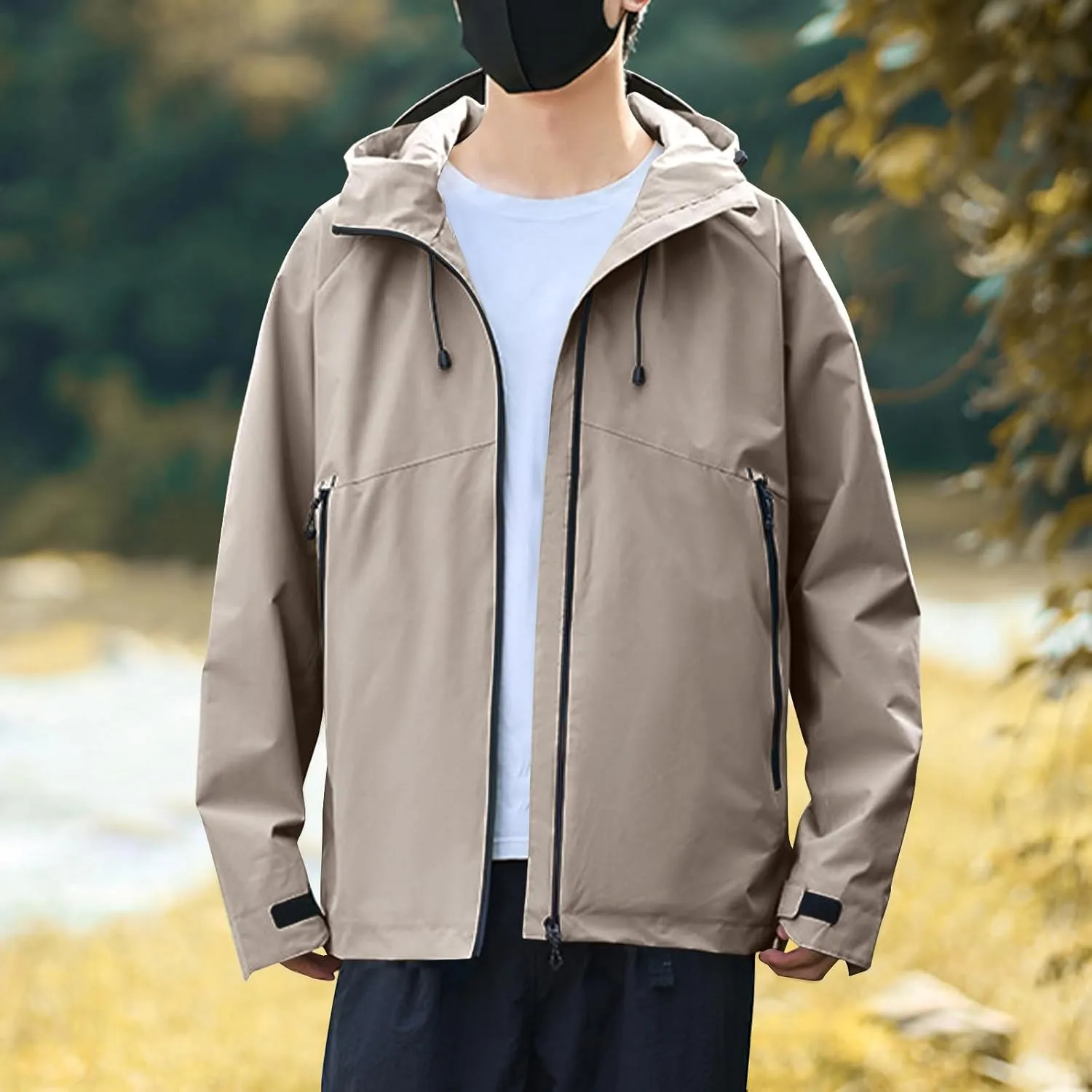 Mens Lightweight Waterproof Rain Jackets Windproof Hooded Raincoat for Hiking Cycling Travel Breathable Windbreaker