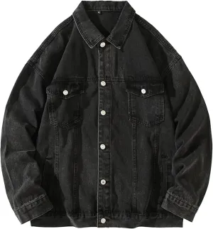 Mens Loose Fit Jean Jacket Slim Fit Casual Outerwear Trucker Coat Lightweight Bomber Denim Jackets